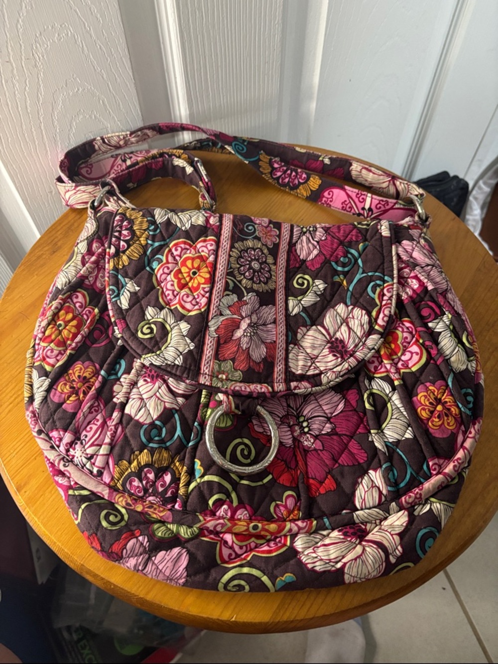 Vera Bradley Quilted Floral Shoulder Bag in Brown, Pink and Teal